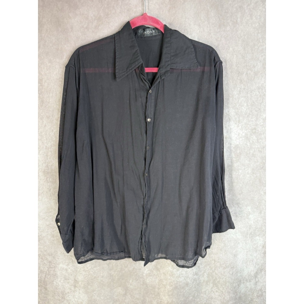 Indah Oversize Button Down Semi Sheer Long Sleeve Shirt In Black Women's Sz M